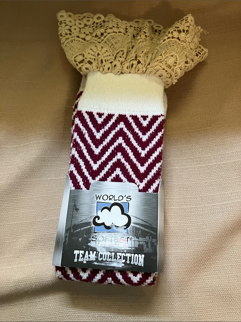 Crescent Burgundy and Cream Chevron Lace Cuff Socks